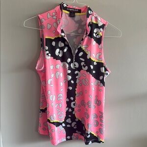Simplicity Pink Graphic Sleeveless Blouse with Mandarin Collar